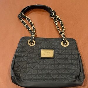 Nicole by Nicole Miller Quilted Black Shoulder Bag with Gold Chain